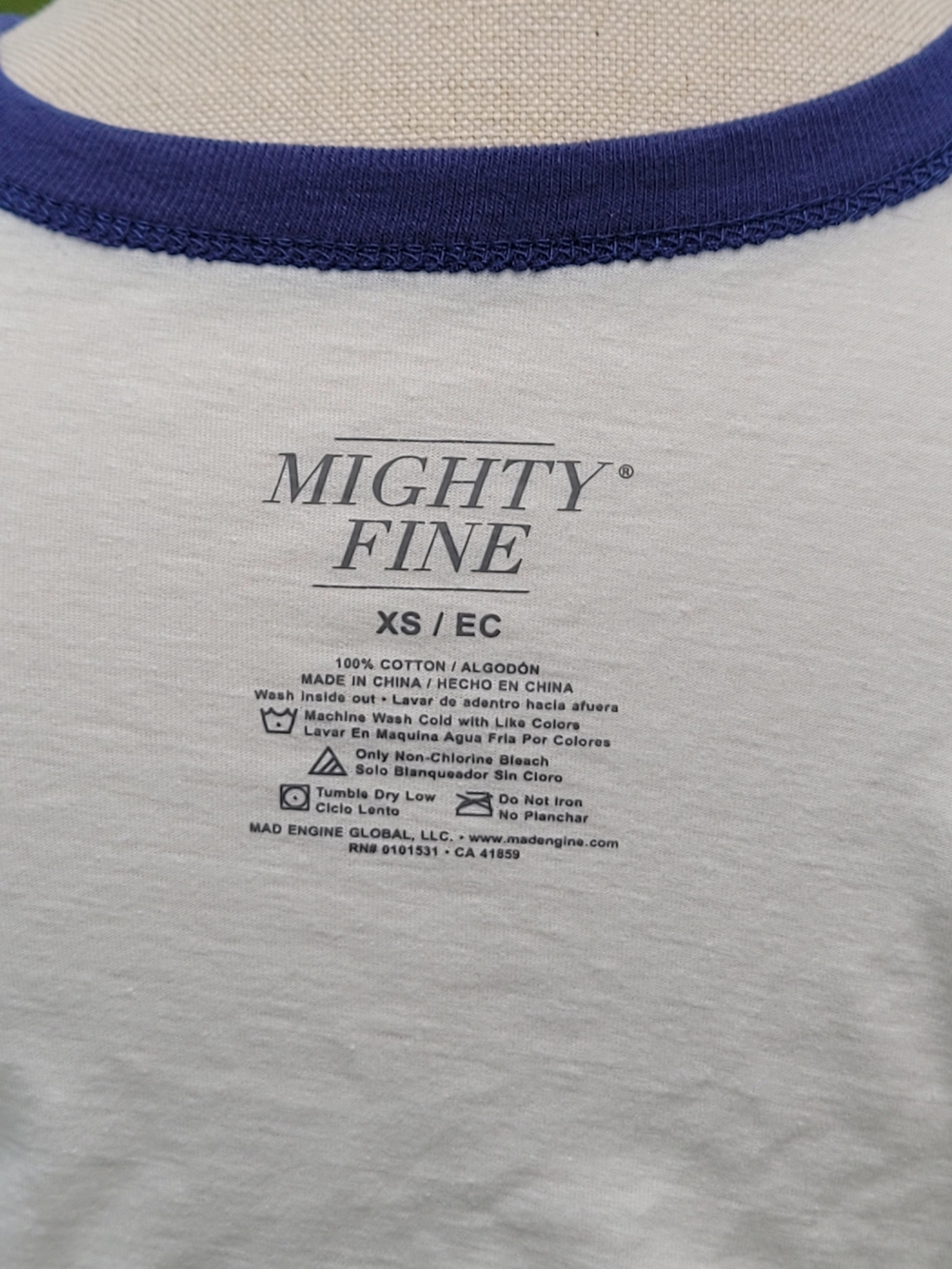 Mighty Fine Cream Short Sleeve Ringer Tee with Navy Trim XS - Picture 6 of 6